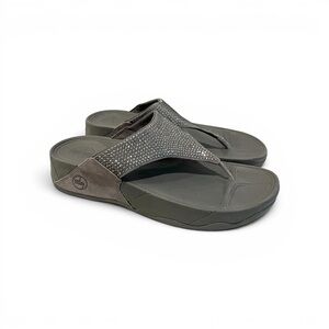FitFlop Rokkit Sandals Women's 11 Gray Rhinestone Wedge Flip Flops Comfort